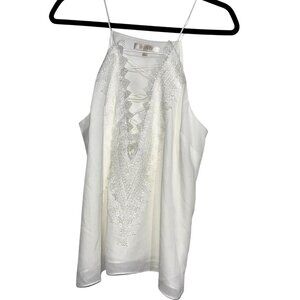 WAYF White Lace Detail Sleeveless Blouse Top L Polyester Womens